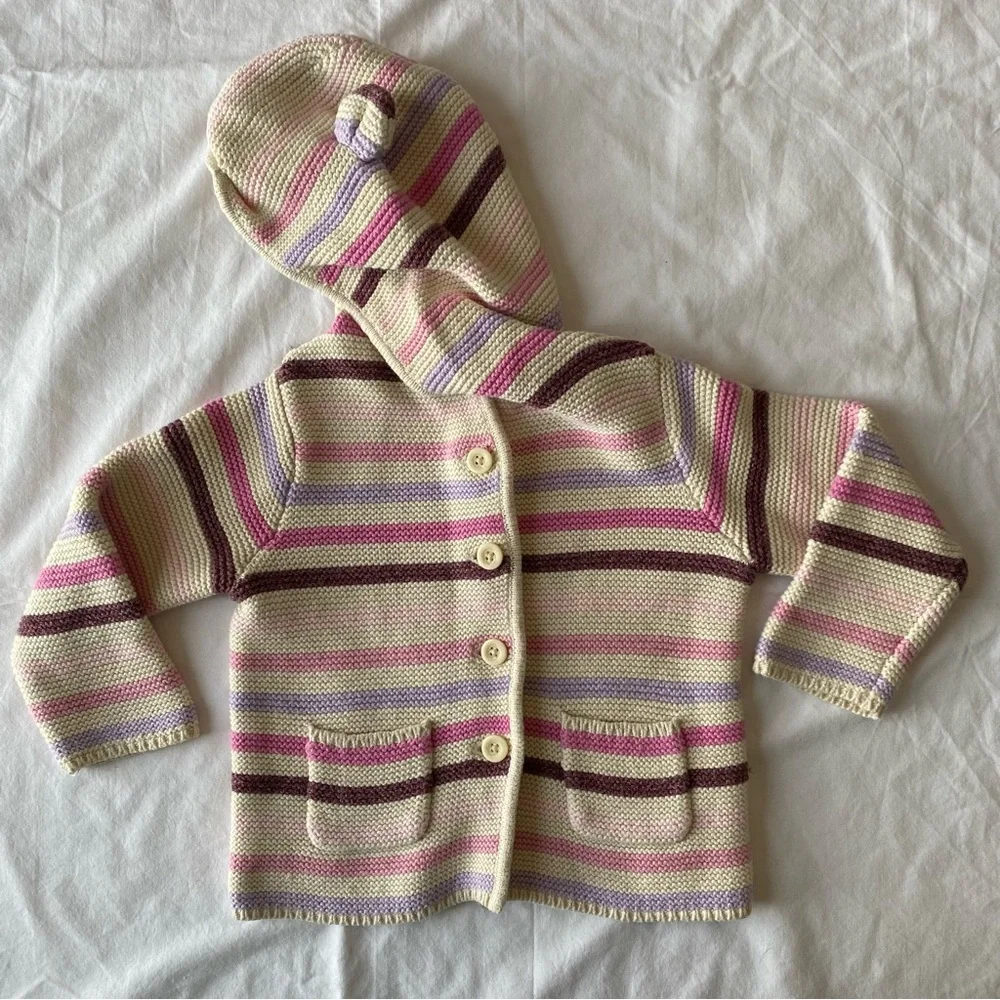 GAP Baby Kids Sweater Hoodie Cardigan Knit Button Down Cotton Pink Purple 12 18